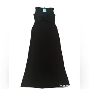 NWT Long Black Dress with low cut and open front